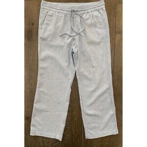 Ann Taylor Factory Blue & White  Stripe Linen Blend Crop Pants Petite MP Coastal